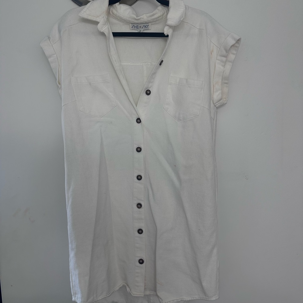 She + Sky White Collared Dress
